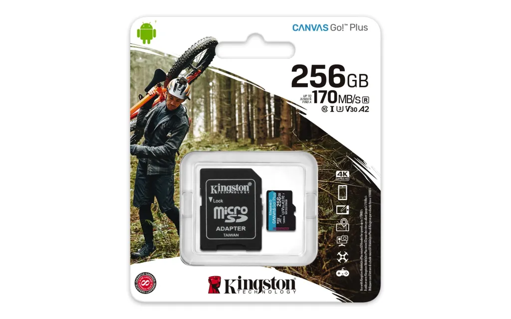 Kartë e memories Kingston Canvas Go Plus, MicroSD, 256 GB, Class 10 + përshtatës SD - 5