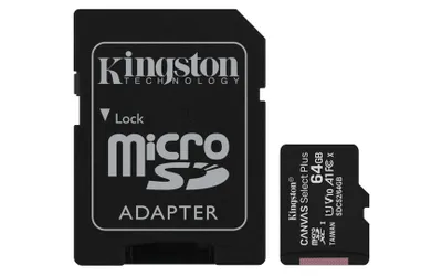 Kartë e memories Kingston Canvas Select Plus, MicroSDXC, 64 GB, Class 10 + përshtatës SD - 1