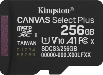Kartë Memorie KINGSTON / 256GB / micSDXC Canvas Select Plus / Gen3 150R / A1 / Single Pack / w/o ADP