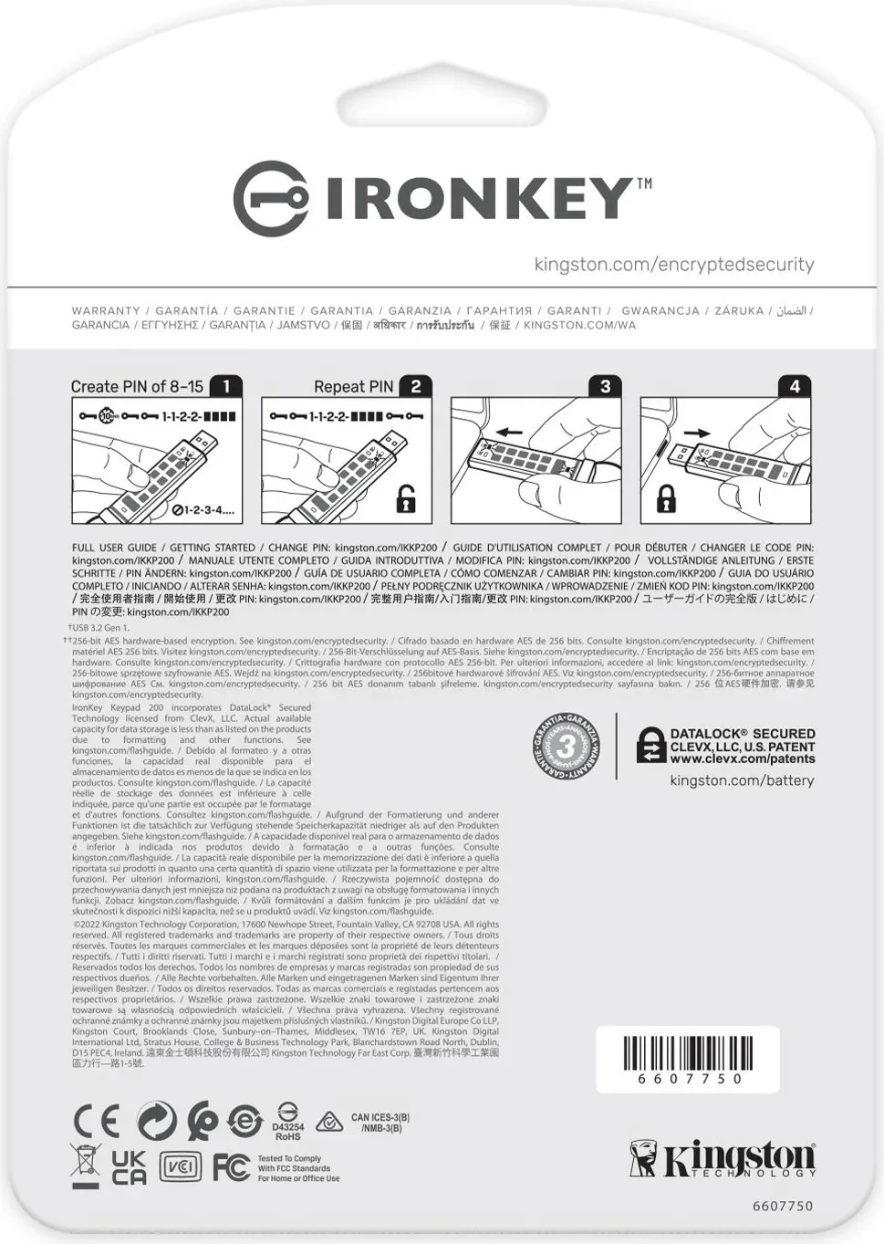 USB stick Kingston IronKey Keypad 200, 512GB, kaltër - 2