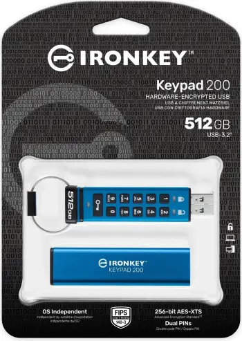 USB stick Kingston IronKey Keypad 200, 512GB, kaltër