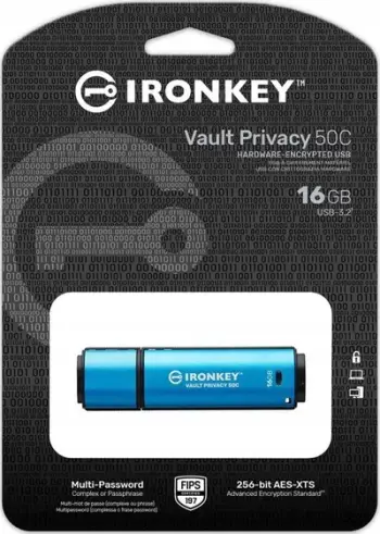 USB Pendrive Kingston IronKey Vault Privacy 50C, 16GB, USB-C, 256bit, AES