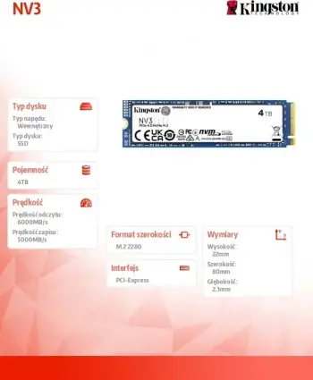 SSD Kingston NV3 M.2 2280, 4TB, PCIe 4.0