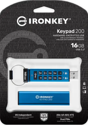 Pendrive Kingston IronKey Keypad 200, 16 GB, USB-A, i kaltër