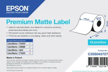 Etiketa Epson Premium Matte, 105mm x 35m, e bardhë
