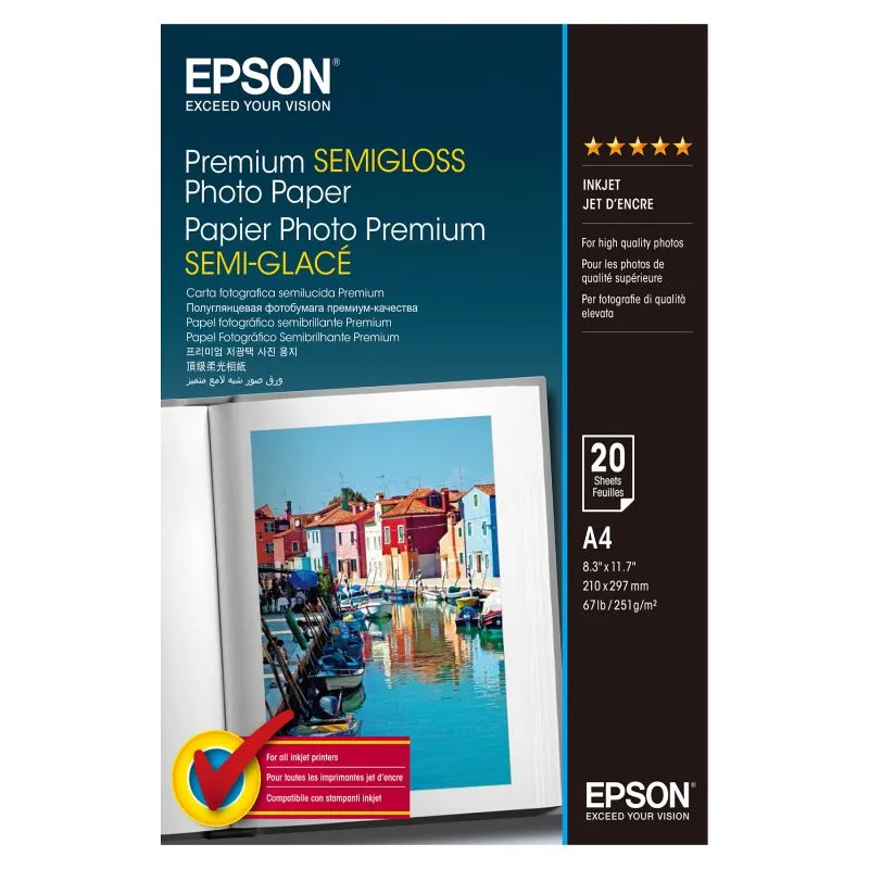 Letër me ngjyrë Epson A4, Premium Semigloss, 20 copë - 1