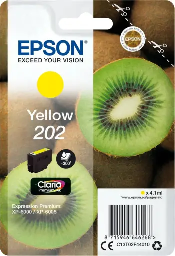 Ngjyrë për printer EPSON ink Yellow 202 Premium, 4.1ml, 300 faqe, e verdhë