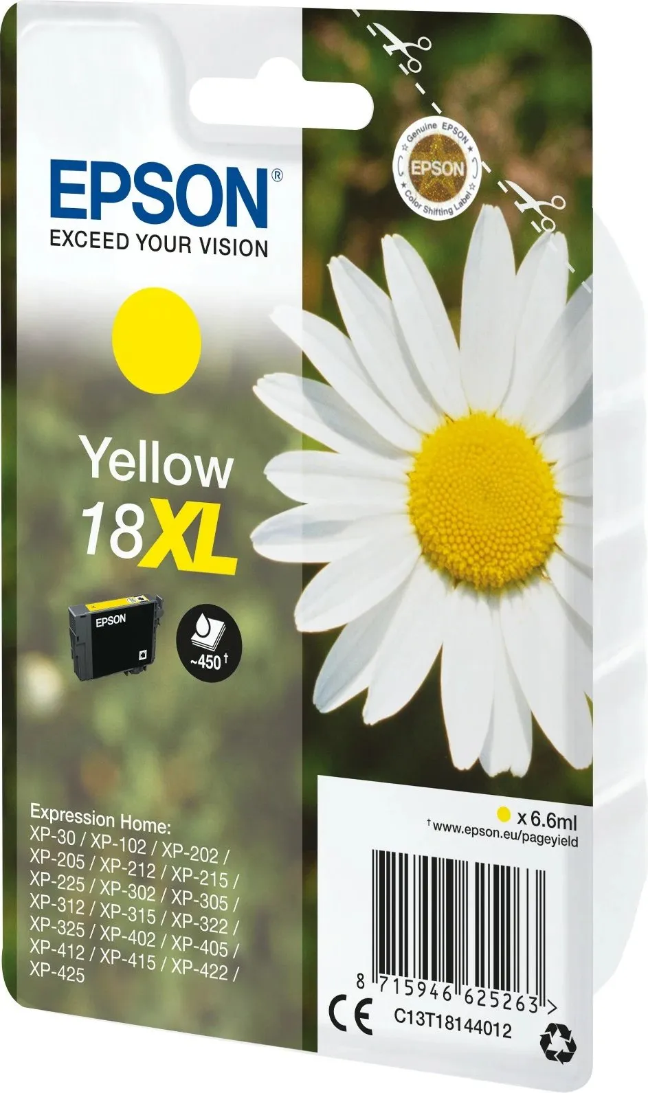 Ngjyrë për printer Epson Claria Home, 450 faqe, 18XL, e verdhë - 2