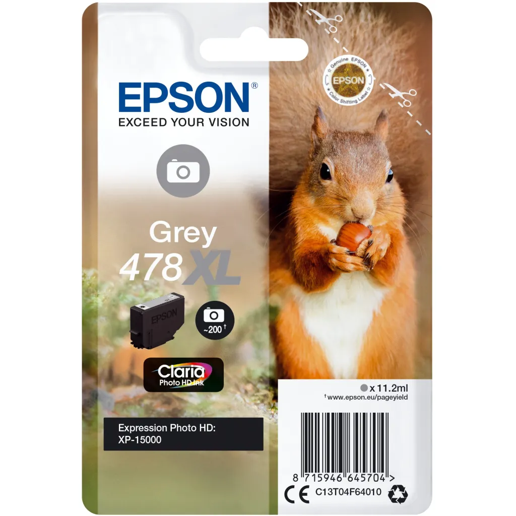 Ngjyrë për printer Epson Claria Photo HD, 200 faqe, 478XL, e hirtë - 1