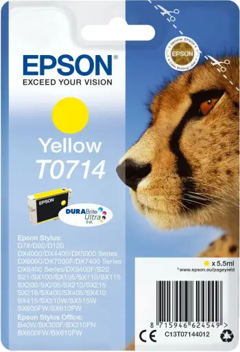 Ngjyrë printeri Epson Singlepack T0714 DURABrite Ultra, e verdhë