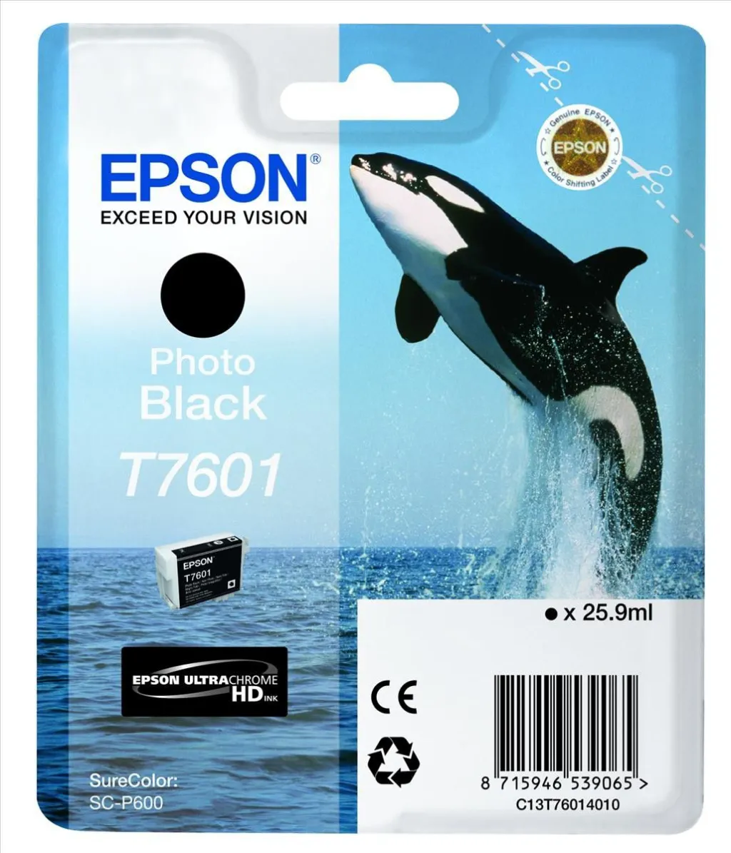 Ngjyrë për printim fotografik Epson T7601, 25ml, e zezë - 1