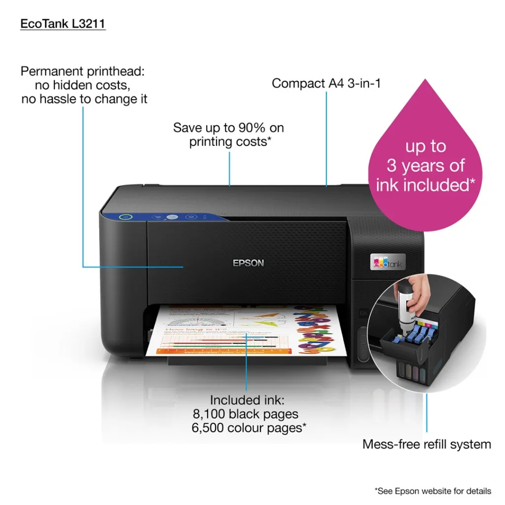 Printer multifunksional Epson L3211, Inkjet, i zi - 10