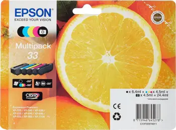 Bojë printeri, Epson, 33 C13T33374011, 24.4 ml, e zezë foto e zezë cian magenta e verdhë, multipack