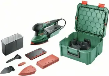 Multi-sharrë Bosch PSM 200, 200W, me rregullim shpejtësie, set letre zmerile, e gjelbër/zezë