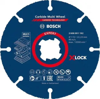 Disk prerës Bosch EXPERT X-LOCK Carbide MultiWheel, 115mm, për gërshërë të vogla këndi