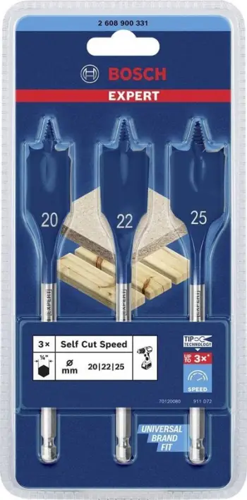 Set frezash të sheshta Bosch Expert Self Cut Speed, 3 copa, Ø20 22 25mm