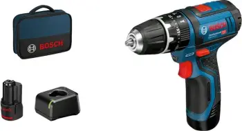 Shpuese Bosch GSB 12V-15 Professional, 12V, 2 bateri, 1.9cm, zi/blu