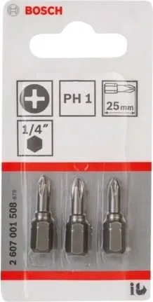 Bit Bosch 2 607 001 508, 3 copë, Phillips PH1, 25 mm - 2