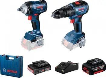 Set veglash elektrike Bosch GDS18V-400 + GSB18V-50, 18V, bateri 2.0Ah dhe 5.0Ah, blu