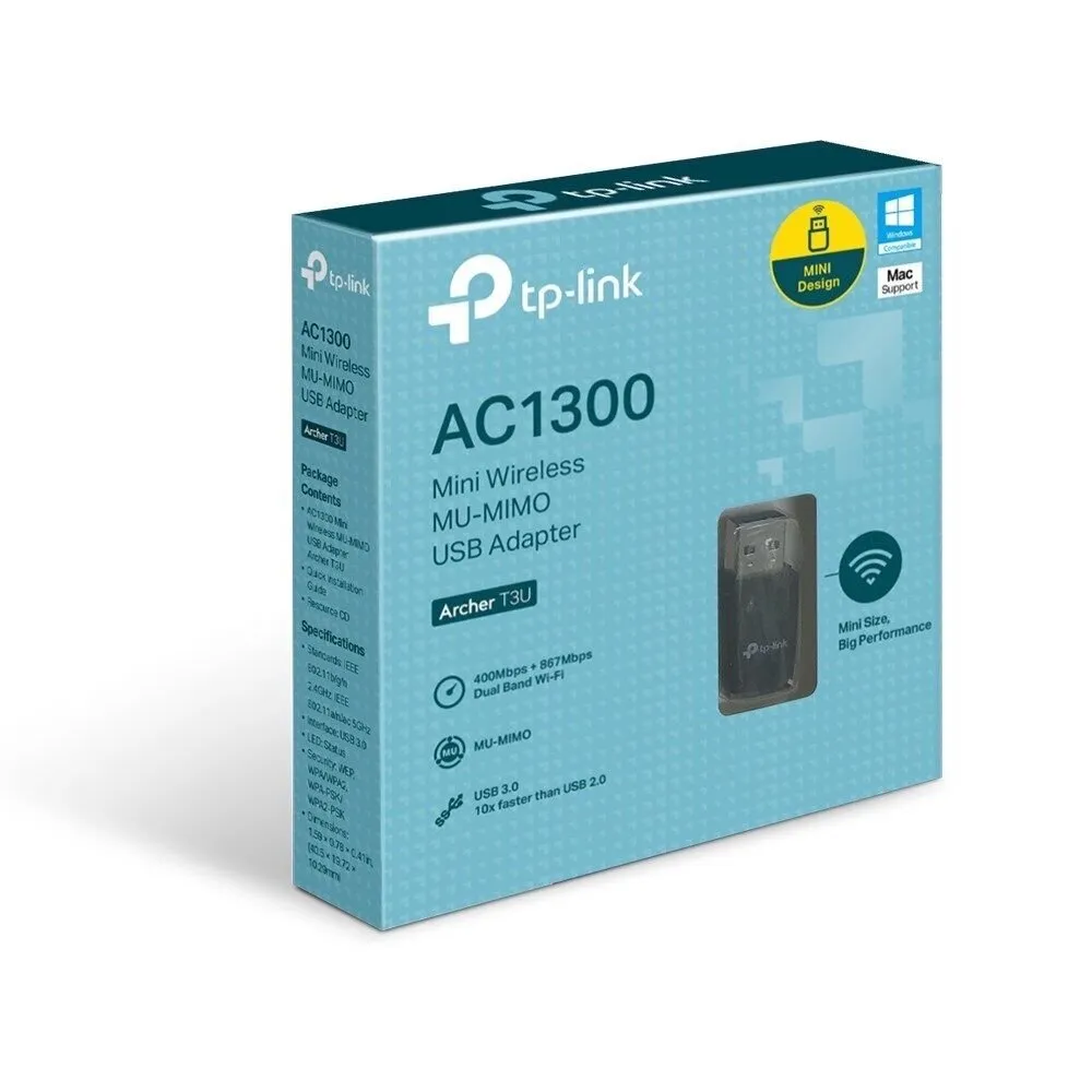 Përshtatës Wi-Fi TP-Link Archer T3U Mini, AC1300, USB 3.0, MU-MIMO, i zi - 2