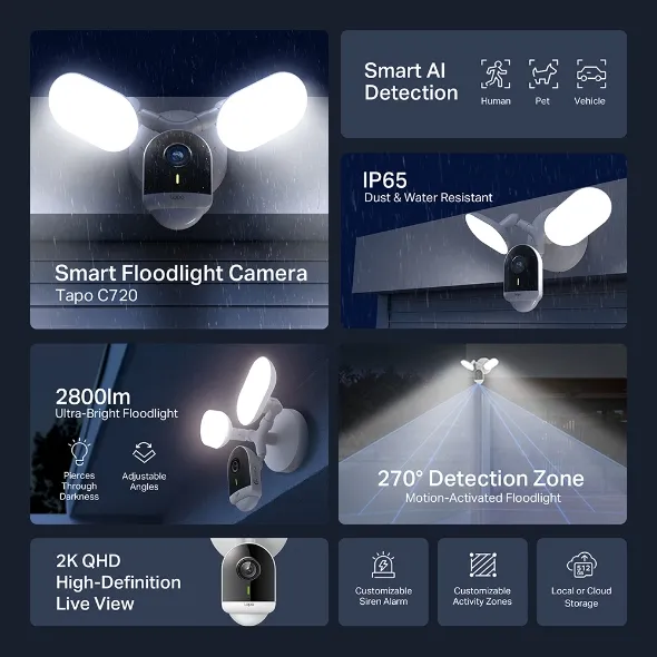 Kamerë TP-Link Tapo C720 Smart, 2K QHD, 2800 Lumen, e zezë - 2