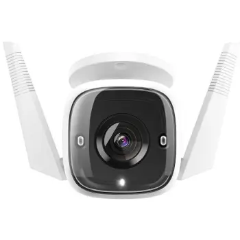 Kamerë sigurie IP, TP-Link TC65, 3MP, Wi‑Fi/Ethernet, IP66, vizion nate 30 m, microSD deri 128 GB, e bardhë