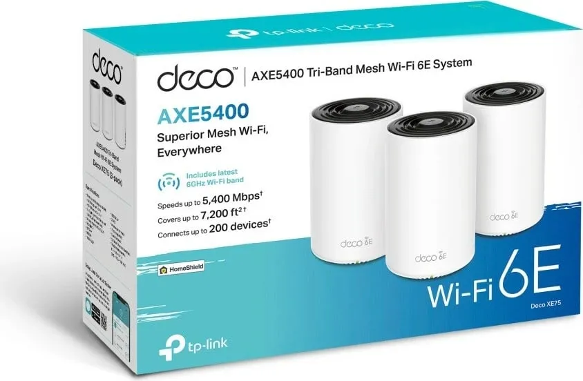 Sistem Mesh Wi‑Fi, TP-Link, Deco XE75, Wi‑Fi 6E tri-band, 3-pack, i bardhë - 3