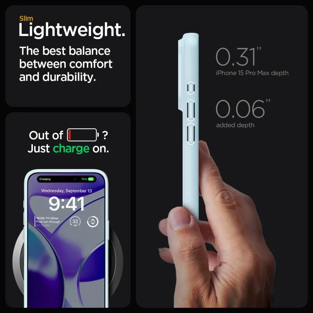 Mbështjellës për iPhone 15 Pro Max Spigen Thin Fit, i kaltër - 12