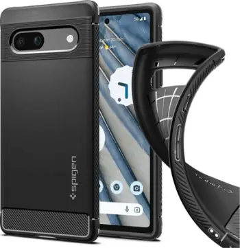 Mbështjellës për Google Pixel 7a Spigen Rugged Armor, i zi