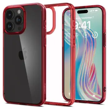Mbrojtëse për celular iPhone 15 Pro Max Spigen Ultra Hybrid, e kuqe
