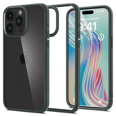 Mbrojtëse për celular iPhone 15 Pro Max Spigen Ultra Hybrid, transparente/e gjelbër - 1