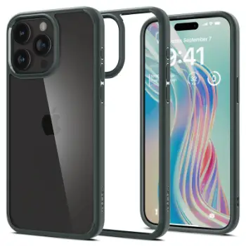 Mbrojtëse për celular iPhone 15 Pro Max Spigen Ultra Hybrid, transparente/e gjelbër