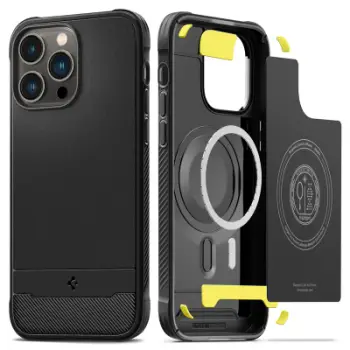 Mbështjellëse për iPhone 14 Pro Spigen Rugged Armor MagSafe, e zezë