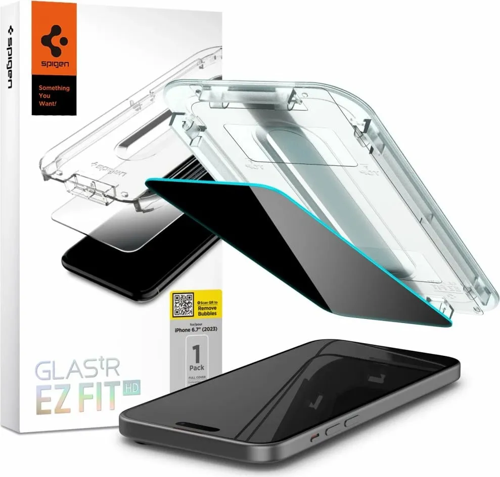 Xham mbrojtës Spigen Glas.tR EZ Fit Privacy për iPhone 15 Plus, Transparent - 1