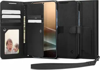 Këllëf portofol Spigen Wallet S për Samsung Galaxy S25 Ultra, me varëse, i zi