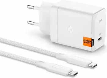 Karikues Spigen ArcStation Pro GaN-651 me kabllo USB-C 65W, Bardhë