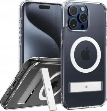Mbështjellës telefoni Spigen Caseology Capella MagSafe Kickstand, për iPhone 15 Pro, transparent, i bardhë