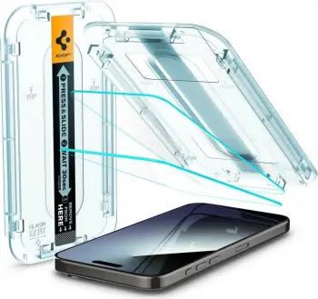 Mbrotës ekrani Spigen Glass tR EZ Fit, 2 copë, për iPhone 15 Pro Max, transparent