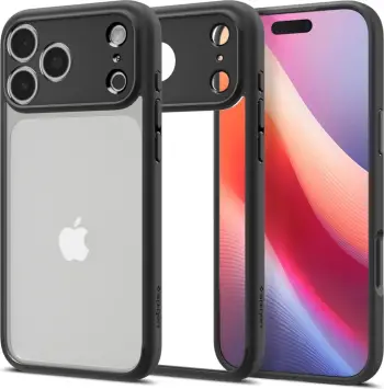 Mbulesë telefoni Spigen Ultra Hybrid për iPhone 17 Pro, transparente, kornizë e zezë