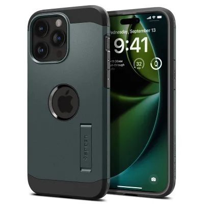 Mbështjellëse për iPhone 15 Pro Spigen Tough Armor MagSafe, e gjelbër - 1