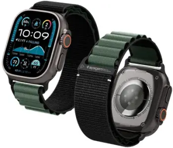 Byzylyk për Apple Watch Spigen WBF1, 44 45 46 49 mm, najlon sportiv, i zi jeshil