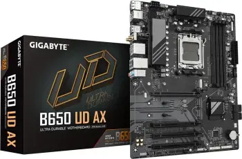 Pllakë amë GIGABYTE B650 UD AX, AMD Ryzen, 9000 Series CPUs, 6+2+2 VRM, 7600MHz, DDR5 (OC), 1xPCIe 5.0 + 2xPCIe 4.0 M.2, GbE LAN, WIFI 6, USB 3.2 Gen 2