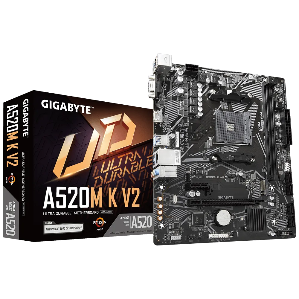 Pllakë amë Gigabyte A520M K V2, Micro-ATX, AM4, DDR4, e zezë - 1