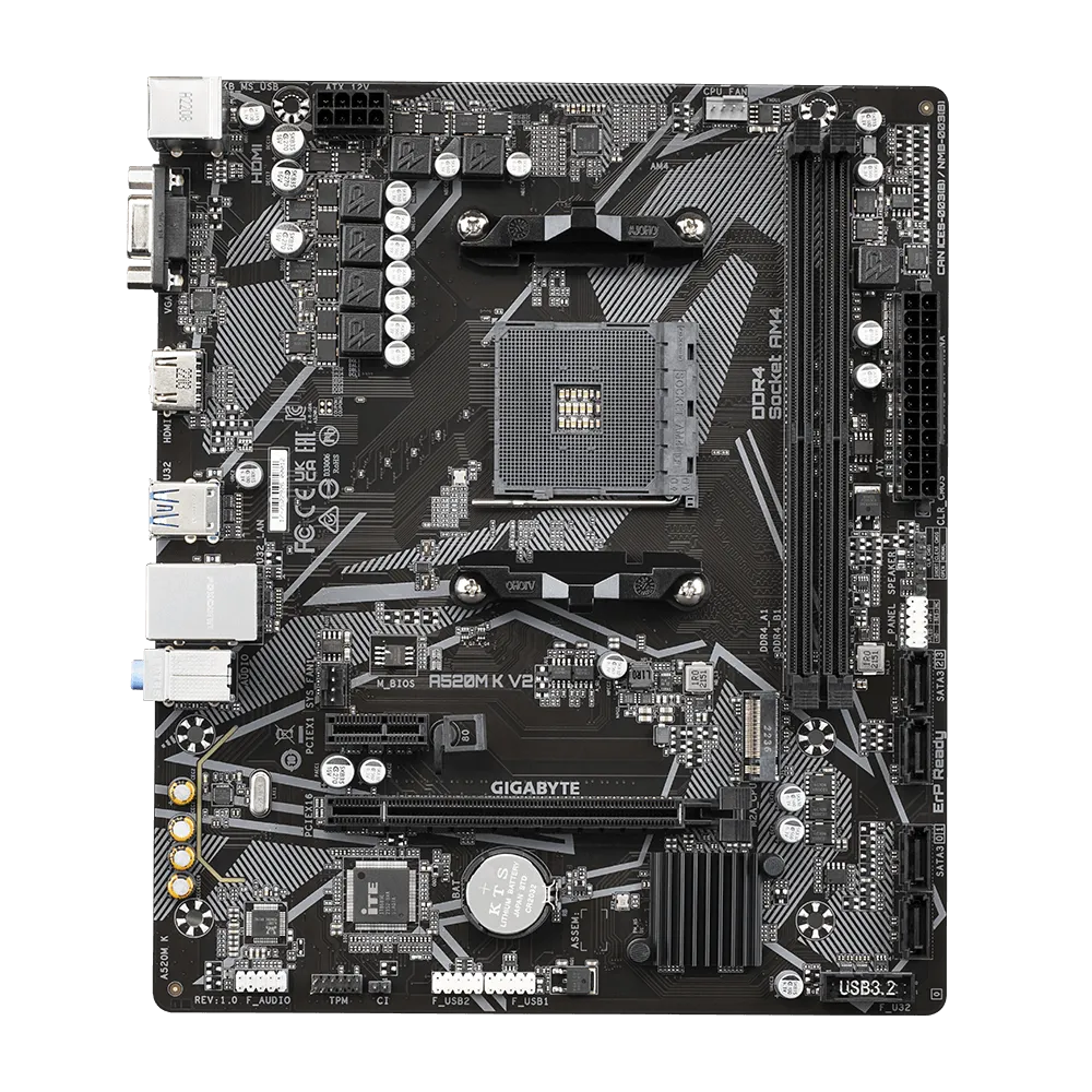 Pllakë amë Gigabyte A520M K V2, Micro-ATX, AM4, DDR4, e zezë - 2