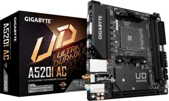 Pllakë amë Gigabyte A520I AC, Mini-ITX, AM4, DDR4, Wi-Fi, e zezë