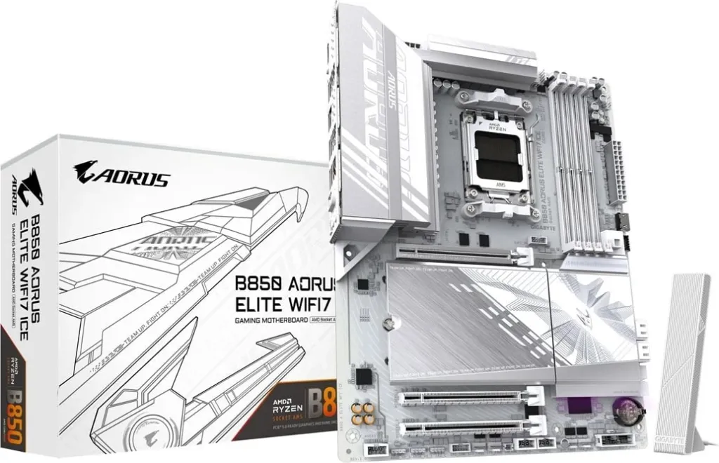Pllakë amë Gigabyte B850 AORUS ELITE WIFI7 ICE, AM5, DDR5, e bardhë - 1