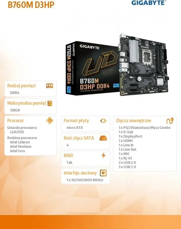 Pllakë amë Gigabyte B760M, D3HP, DDR4 - 4