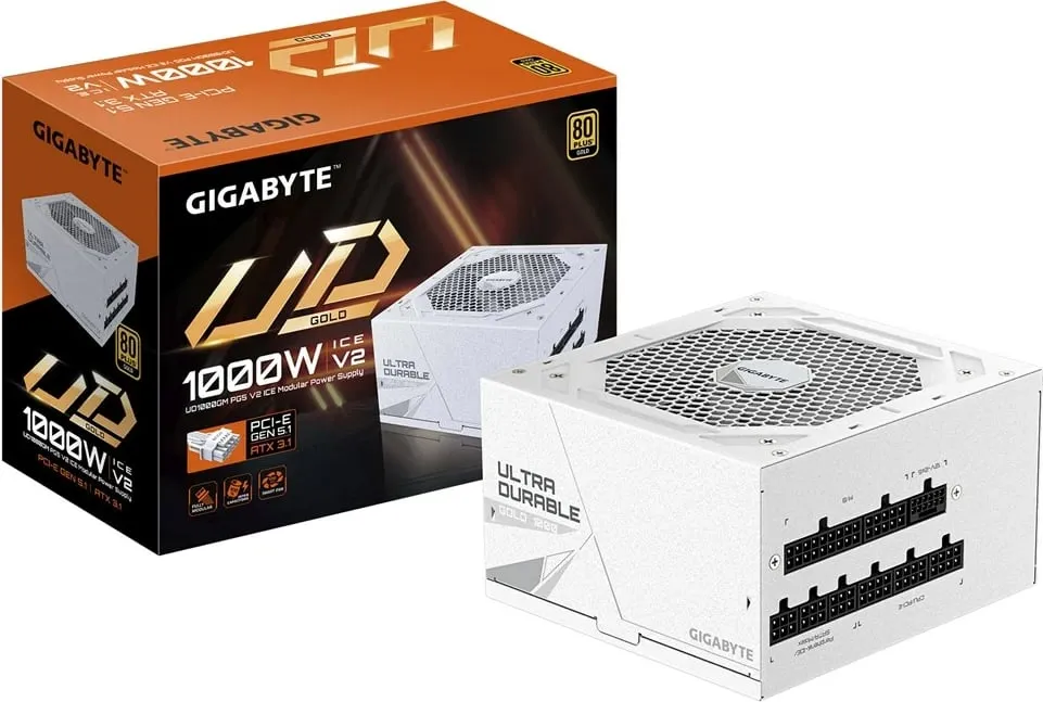Kasë Gigabyte UD1000GM PG5 ICE, 1000W, 80 PLUS Gold, e bardhë - 1