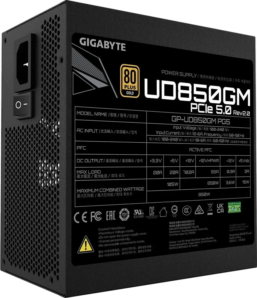 Kasë Gigabyte UD850GM PG5 V2, 850W, 80 PLUS Gold, e zezë - 5