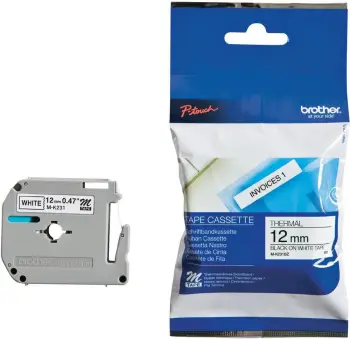 Etiketë për printer Brother MK231, 12mm, e bardhë / zezë